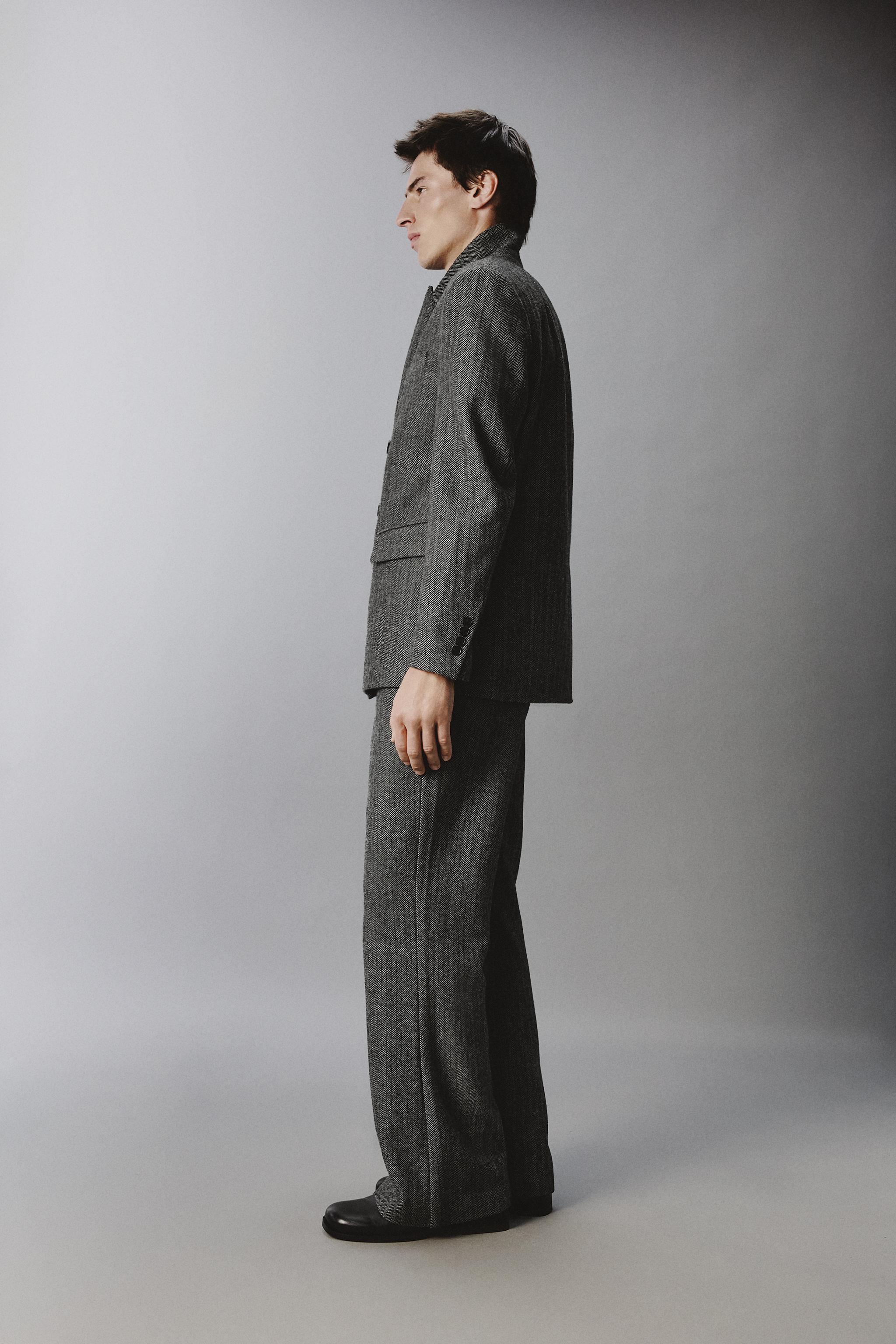 HERRINGBONE WOOL BLEND SUIT PANTS